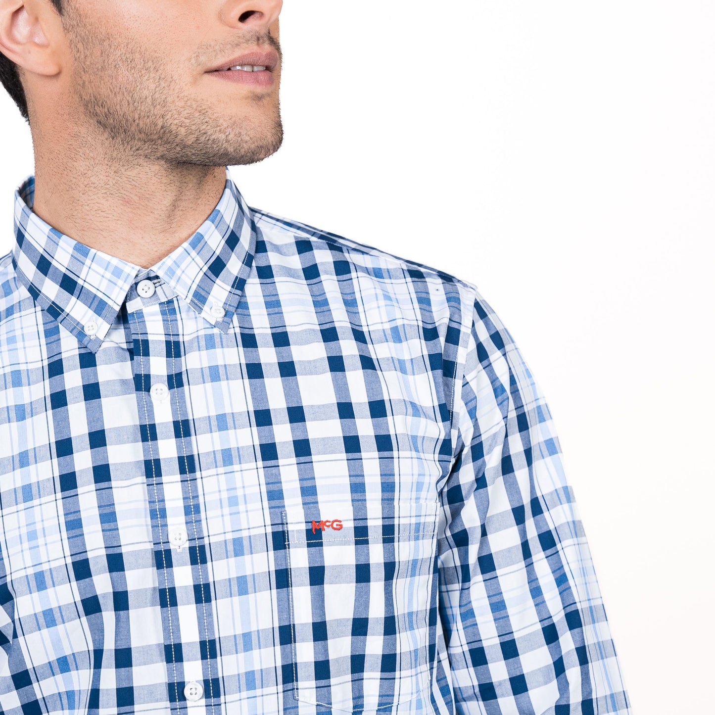 Camisa Hombre Queens Escocesa Regular Fit Celeste