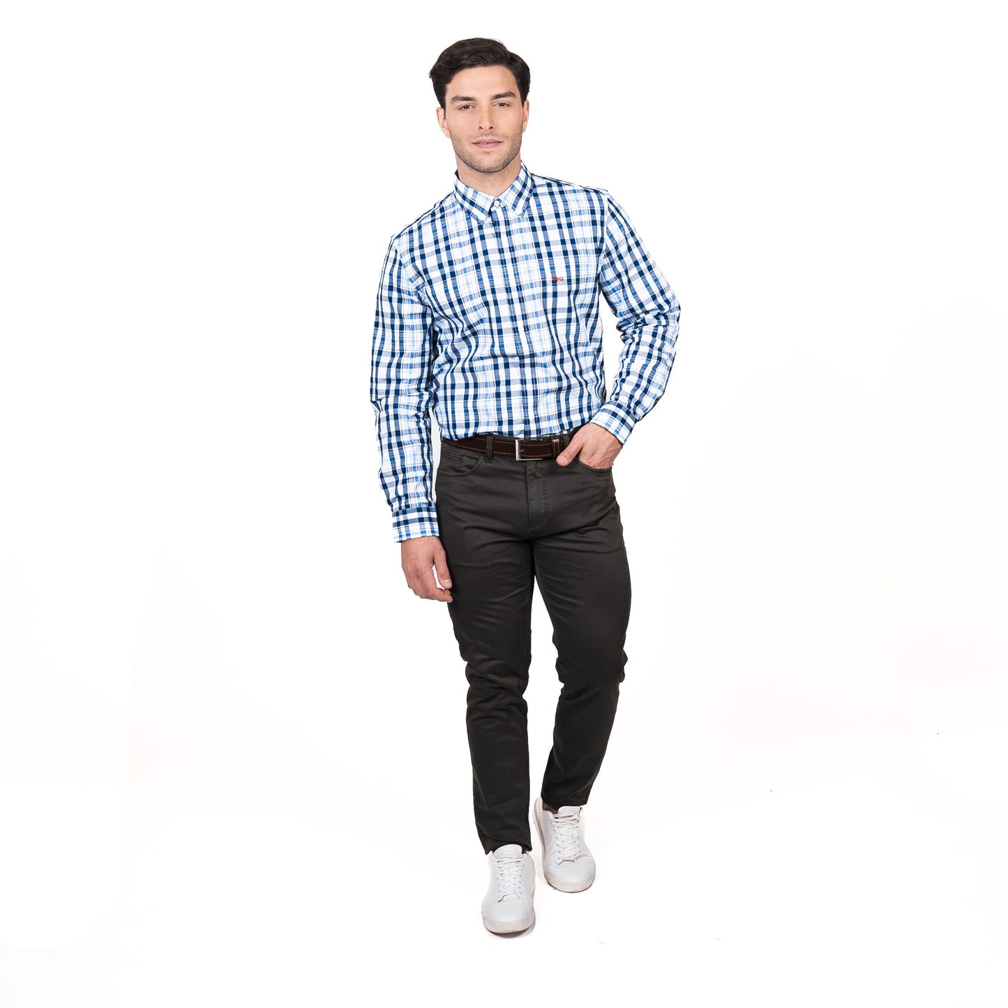 Camisa Hombre Queens Escocesa Regular Fit Celeste