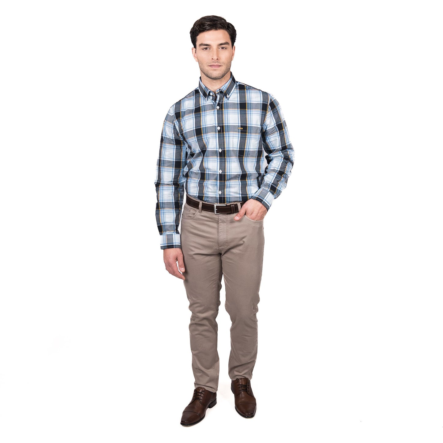 Camisa Hombre Queens Escocesa Regular Fit Azul Oscuro