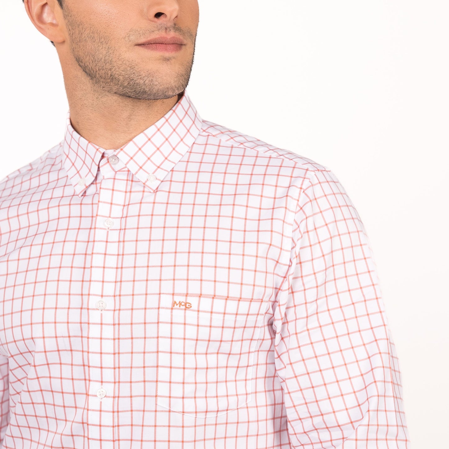 Camisa Hombre Wall Street Smart Cuadro Comfort Fit Coral Claro