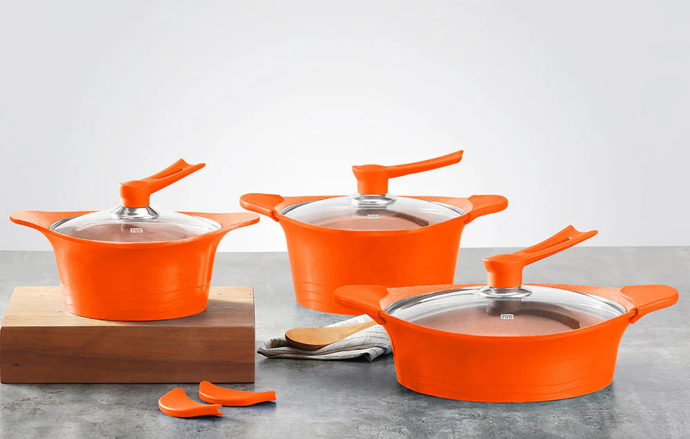 Batería de Cocina Aluminio Fundido Naranja 6 Piezas