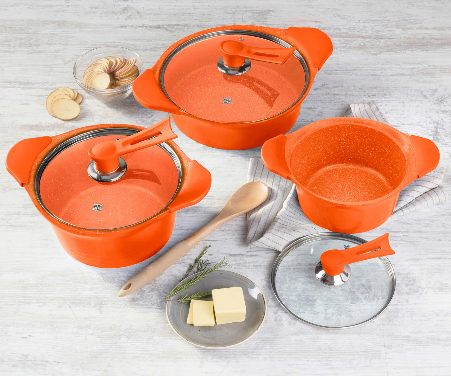 Batería de Cocina Aluminio Fundido Naranja 6 Piezas