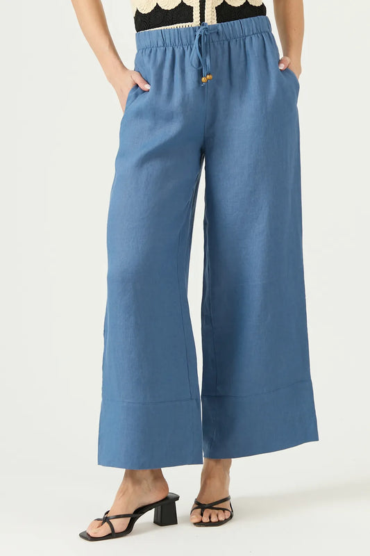 Pantalon Mujer Lino Wide Leg Denim
