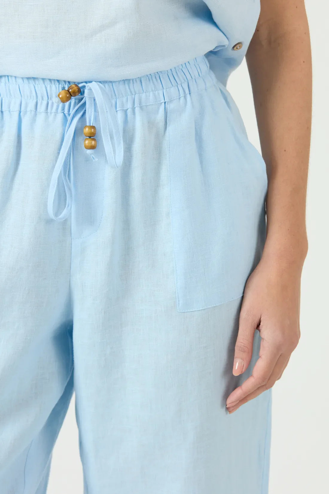 Pantalon Mujer Lino Straight Celeste