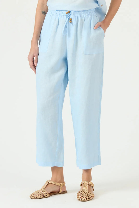 Pantalon Mujer Lino Straight Celeste