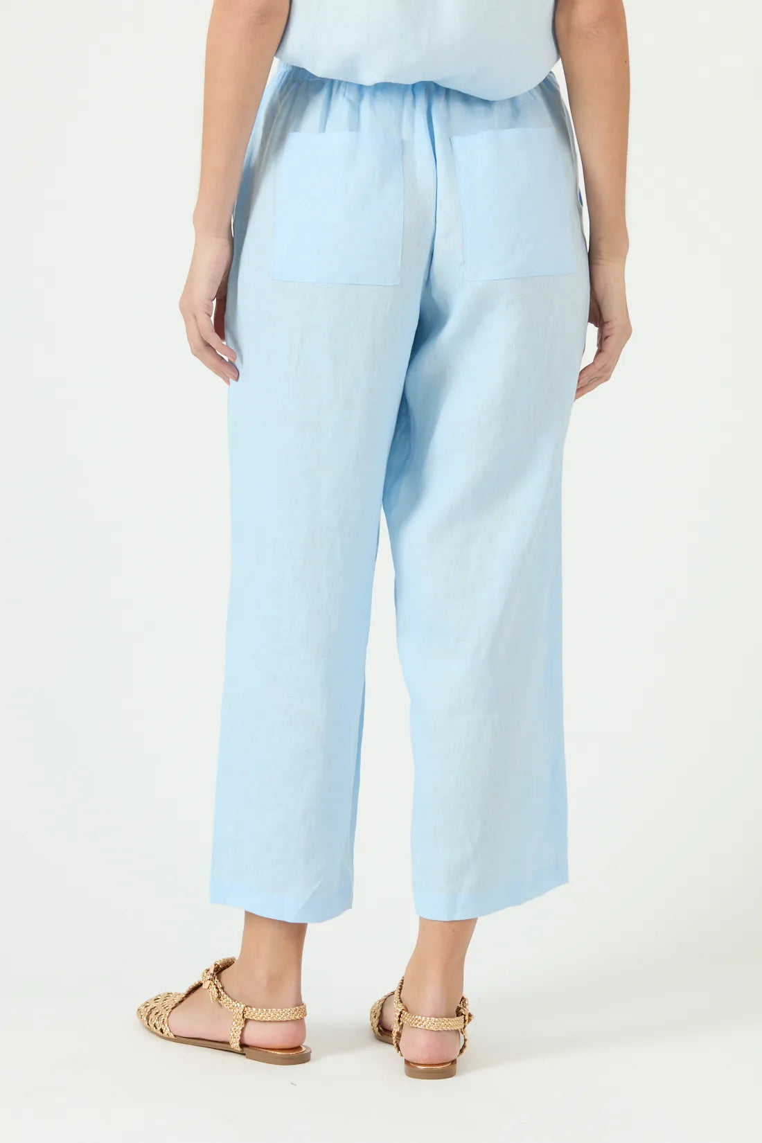 Pantalon Mujer Lino Straight Celeste