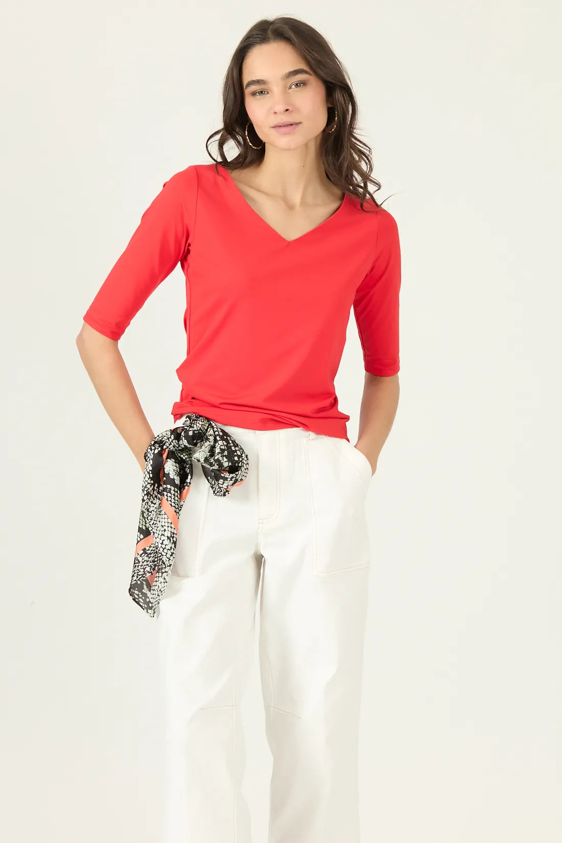 Polera Mujer Manga 3/4 Rojo