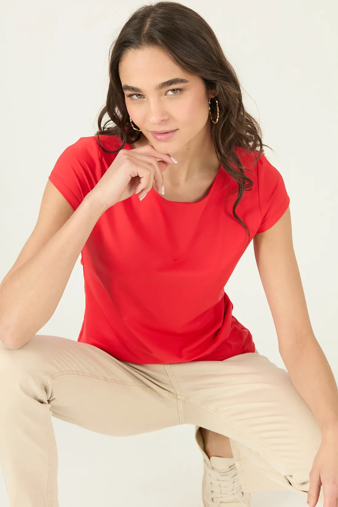 Polera Mujer Manga Corta Roja