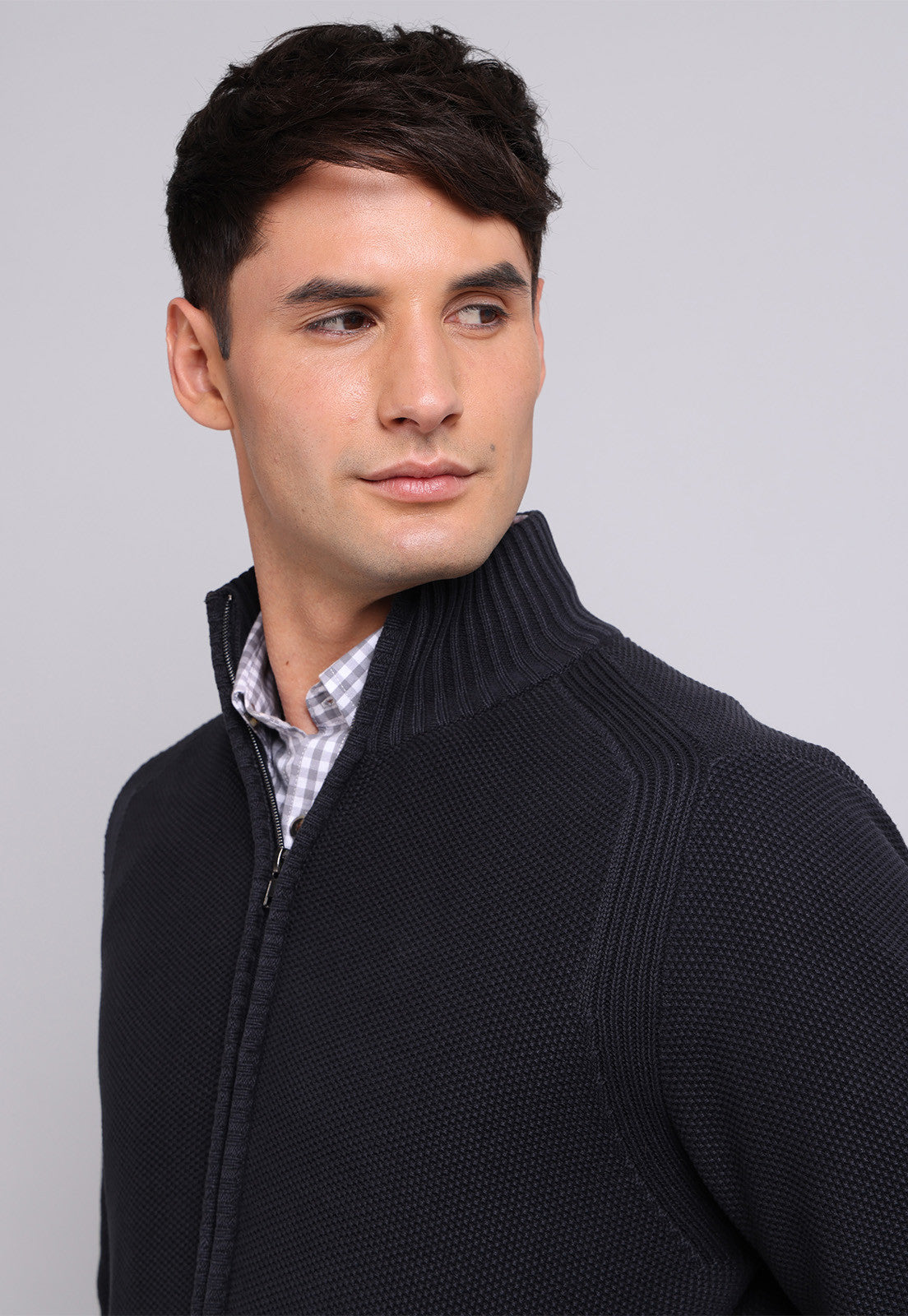 Sweater Full Zipper Stone Wash Azul Marino