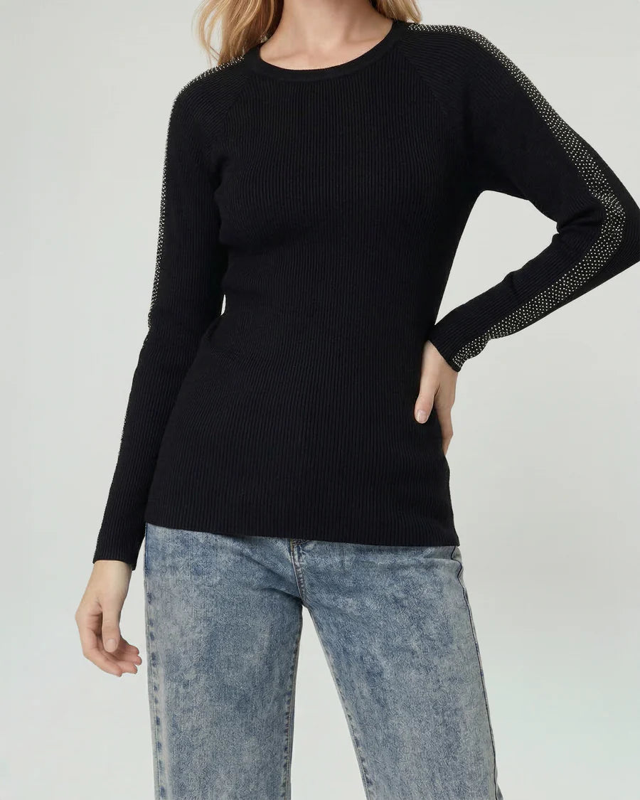 Sweater Mujer Giuliana Slim Fit Cuello Redondo Manga Caída Negro