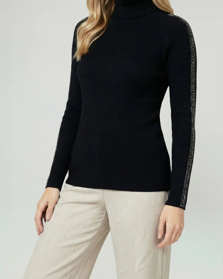 Sweater Mujer Teresa Relaxed Cuello Alto Redondo Manga Caída Negro