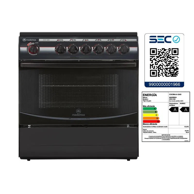 Cocina a gas 6 platos DIVA-820 Negro