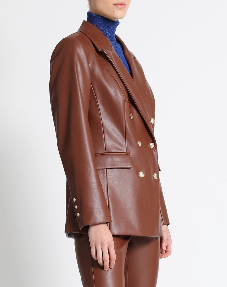 Blazer Mujer Efecto Cuero 3841 Chocolate