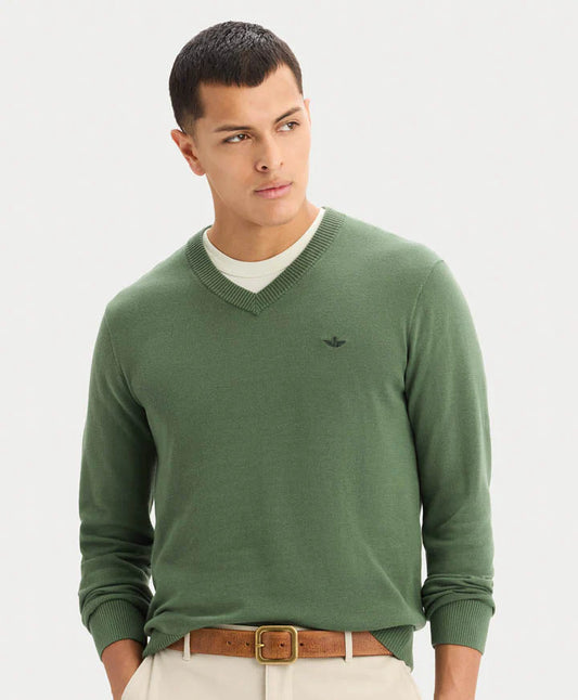 Sweater Hombre V Neck Verde Duck