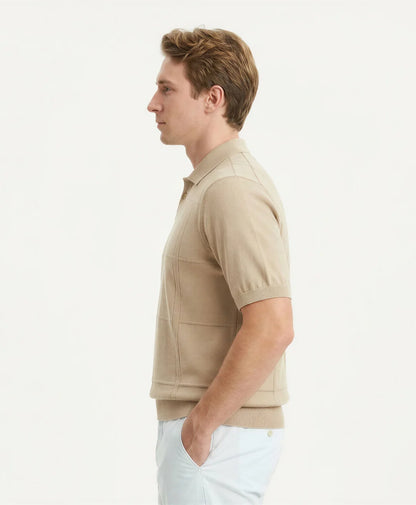 Polera Hombre Polo Sweat Tejido Beige