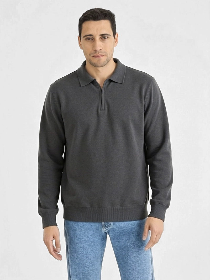 Sweater Hombre Cuello Camisa Zipper Charcoal