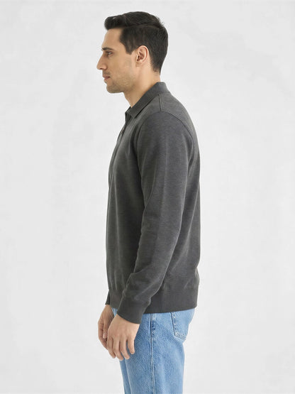 Sweater Hombre Cuello Camisa Zipper Charcoal