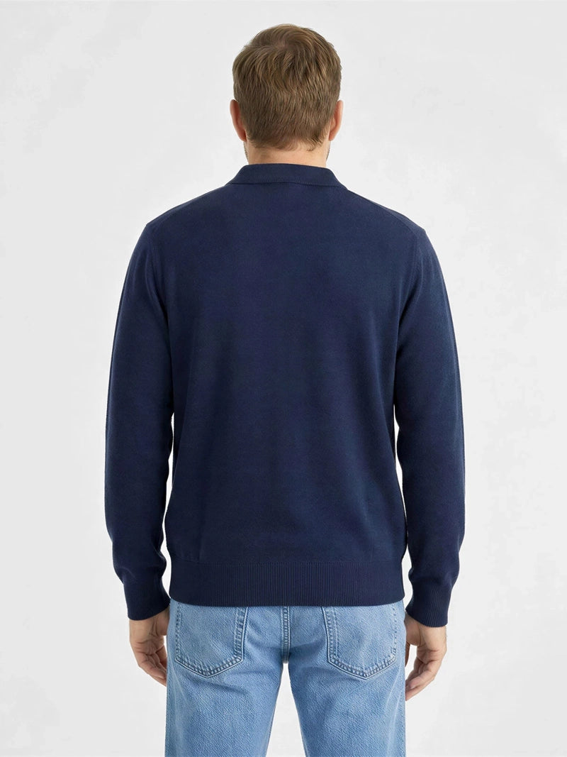 Sweater Hombre Cuello Camisa Zipper Azul