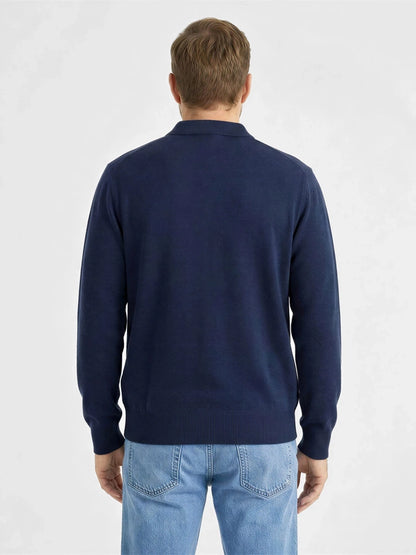 Sweater Hombre Cuello Camisa Zipper Azul