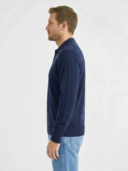 Sweater Hombre Cuello Camisa Zipper Azul