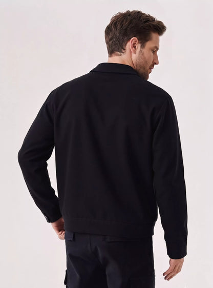 Chaqueta Hombre Laydown Collar Cotton Negra
