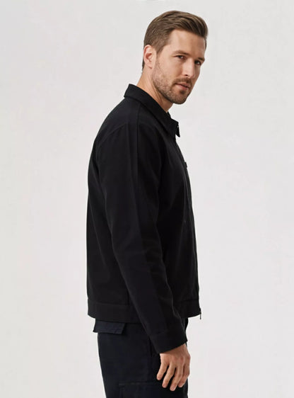 Chaqueta Hombre Laydown Collar Cotton Negra