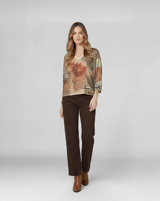Polera Mujer Josefina Overside Cuello En V Manga Caída Camel