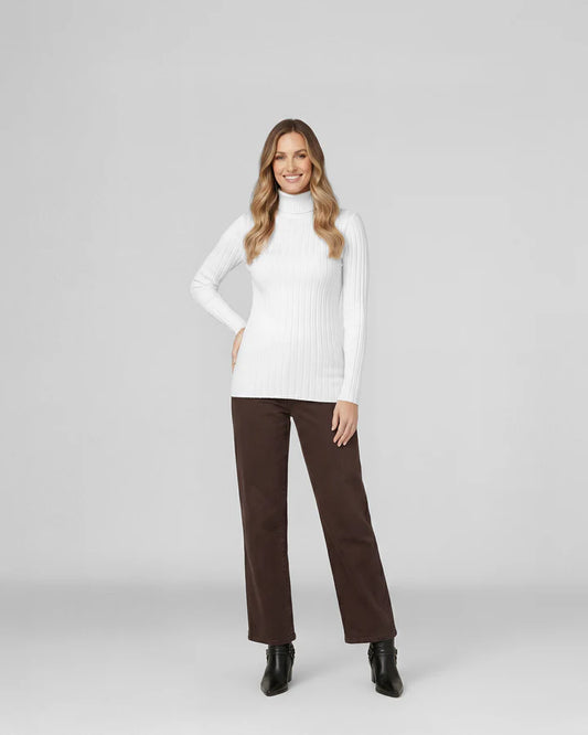 Sweater Mujer Josefa Slim Fit Cuello Alto Redondo Manga Ajustada Blanco