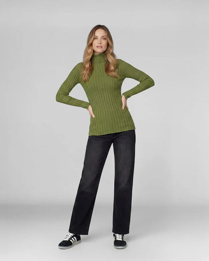 Sweater Mujer Josefa Slim Fit Cuello Alto Redondo Manga Ajustada Militar