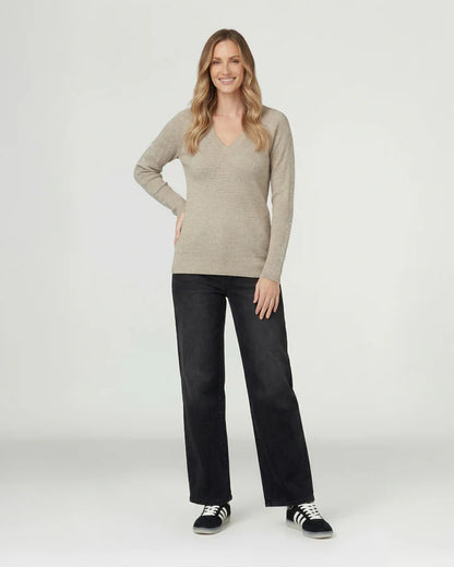 Sweater Mujer Ornella Relaxed Cuello En V Manga Caída Fango