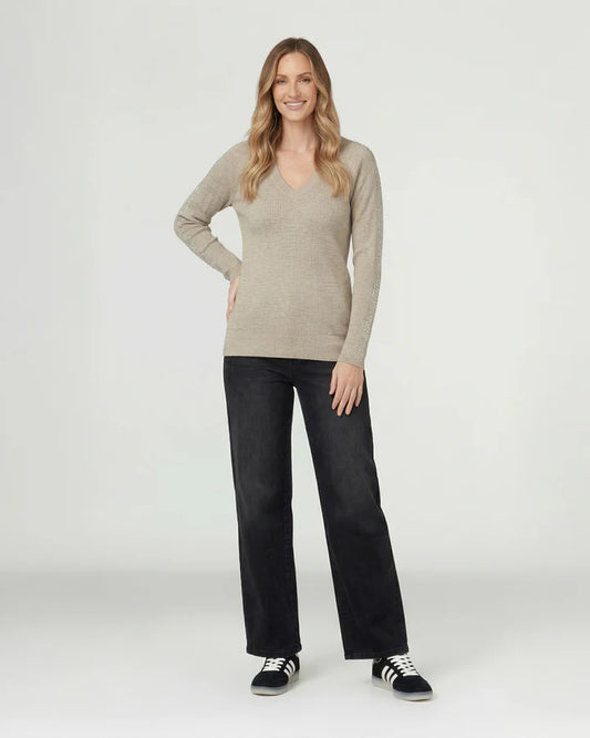 Sweater Mujer Ornella Relaxed Cuello En V Manga Caída Fango