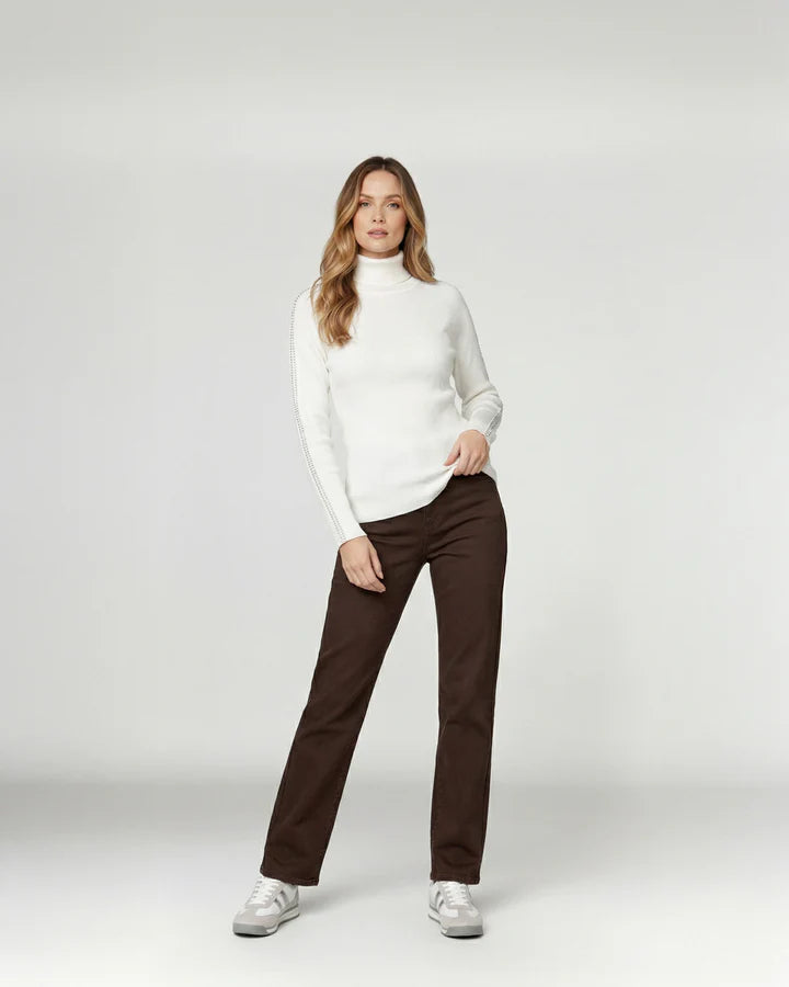 Sweater Mujer Teresa Relaxed Cuello Alto Redondo Manga Caída Crudo