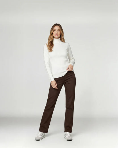 Sweater Mujer Teresa Relaxed Cuello Alto Redondo Manga Caída Crudo