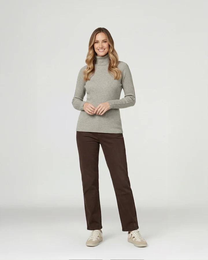 Sweater Mujer Teresa Relaxed Cuello Alto Redondo Manga Caída Fango