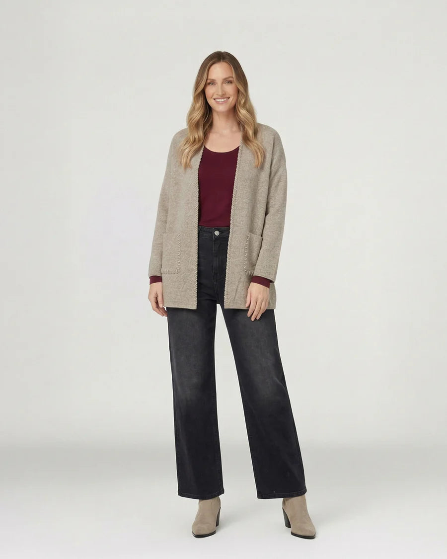 Cardigan Mujer Gianna Relaxed Cuello Tipo Kimono Manga Caída Fango