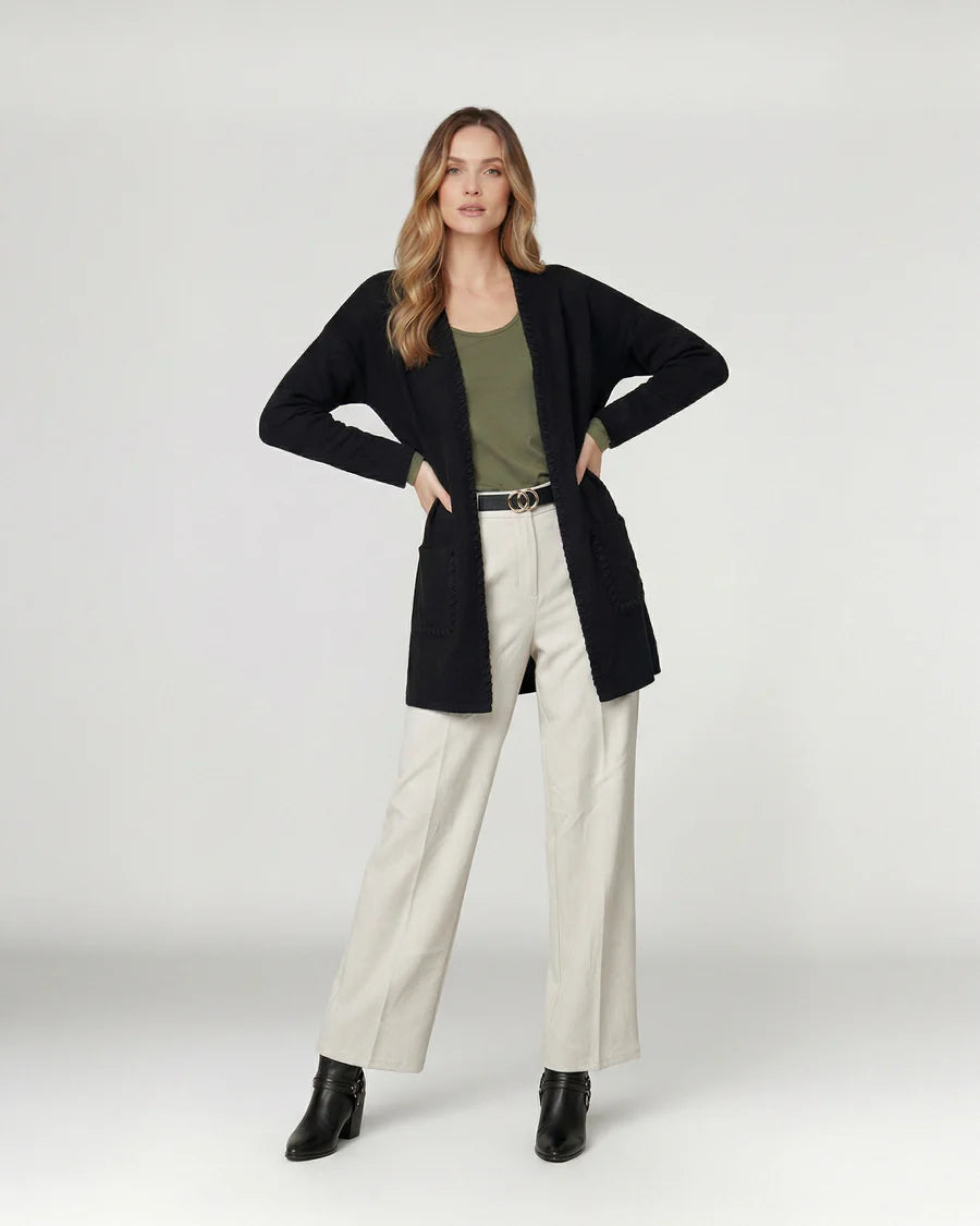 Cardigan Mujer Gianna Relaxed Cuello Tipo Kimono Manga Caída Negro