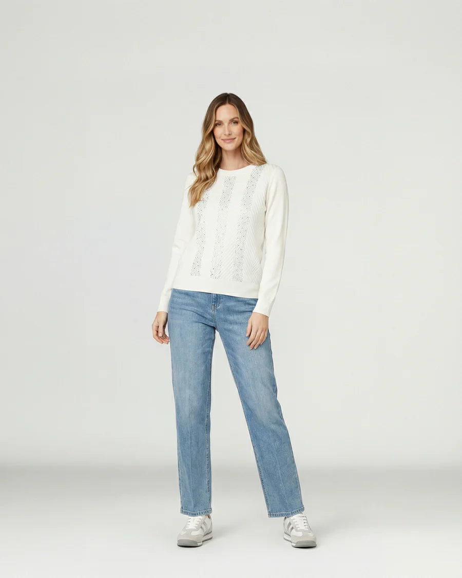 Sweater Mujer Rita Relaxed Cuello Redondo Manga Caída Crudo