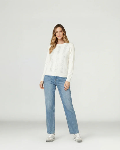Sweater Mujer Rita Relaxed Cuello Redondo Manga Caída Crudo