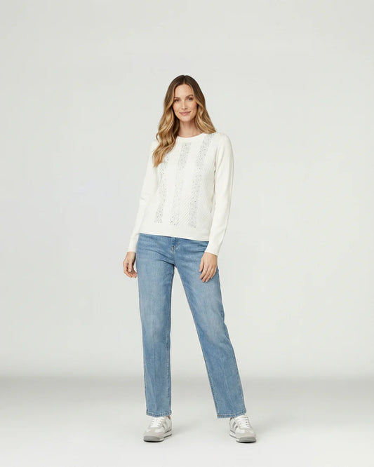 Sweater Mujer Rita Relaxed Cuello Redondo Manga Caída Crudo