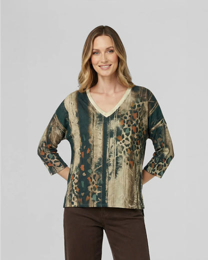 Polera Mujer Josefina Overside Cuello En V Manga Caída Petroleo