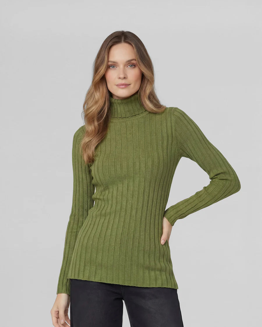 Sweater Mujer Josefa Slim Fit Cuello Alto Redondo Manga Ajustada Militar