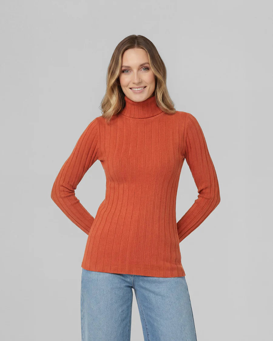 Sweater Mujer Josefa Slim Fit Cuello Alto Redondo Manga Ajustada Naranjo