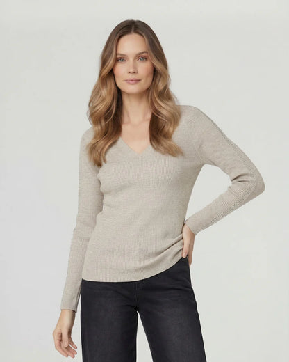 Sweater Mujer Ornella Relaxed Cuello En V Manga Caída Fango