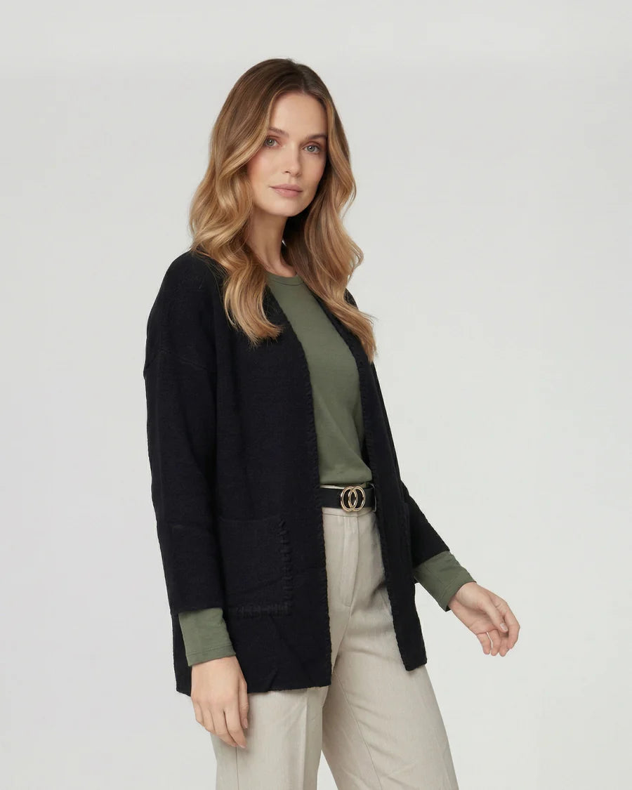 Cardigan Mujer Gianna Relaxed Cuello Tipo Kimono Manga Caída Negro