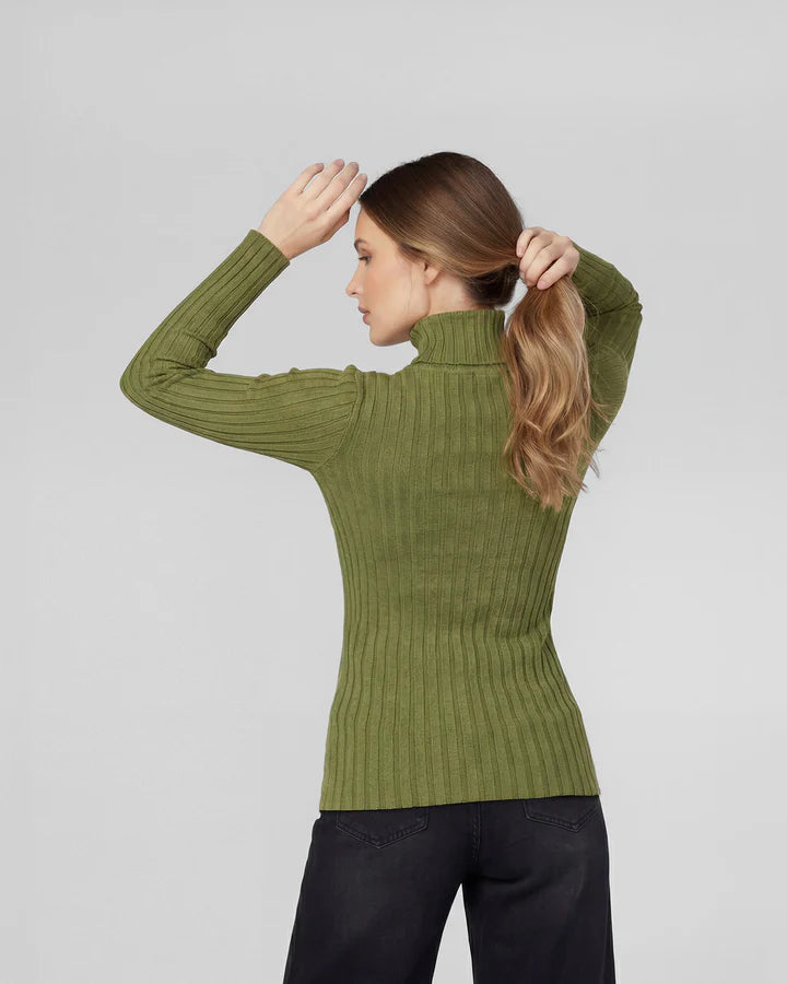 Sweater Mujer Josefa Slim Fit Cuello Alto Redondo Manga Ajustada Militar