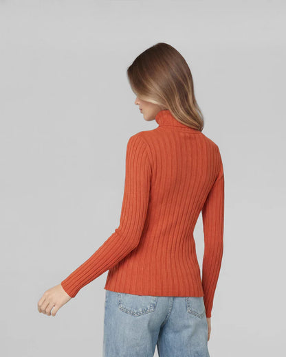 Sweater Mujer Josefa Slim Fit Cuello Alto Redondo Manga Ajustada Naranjo