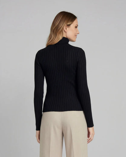 Sweater Mujer Josefa Slim Fit Cuello Alto Redondo Manga Ajustada Negro