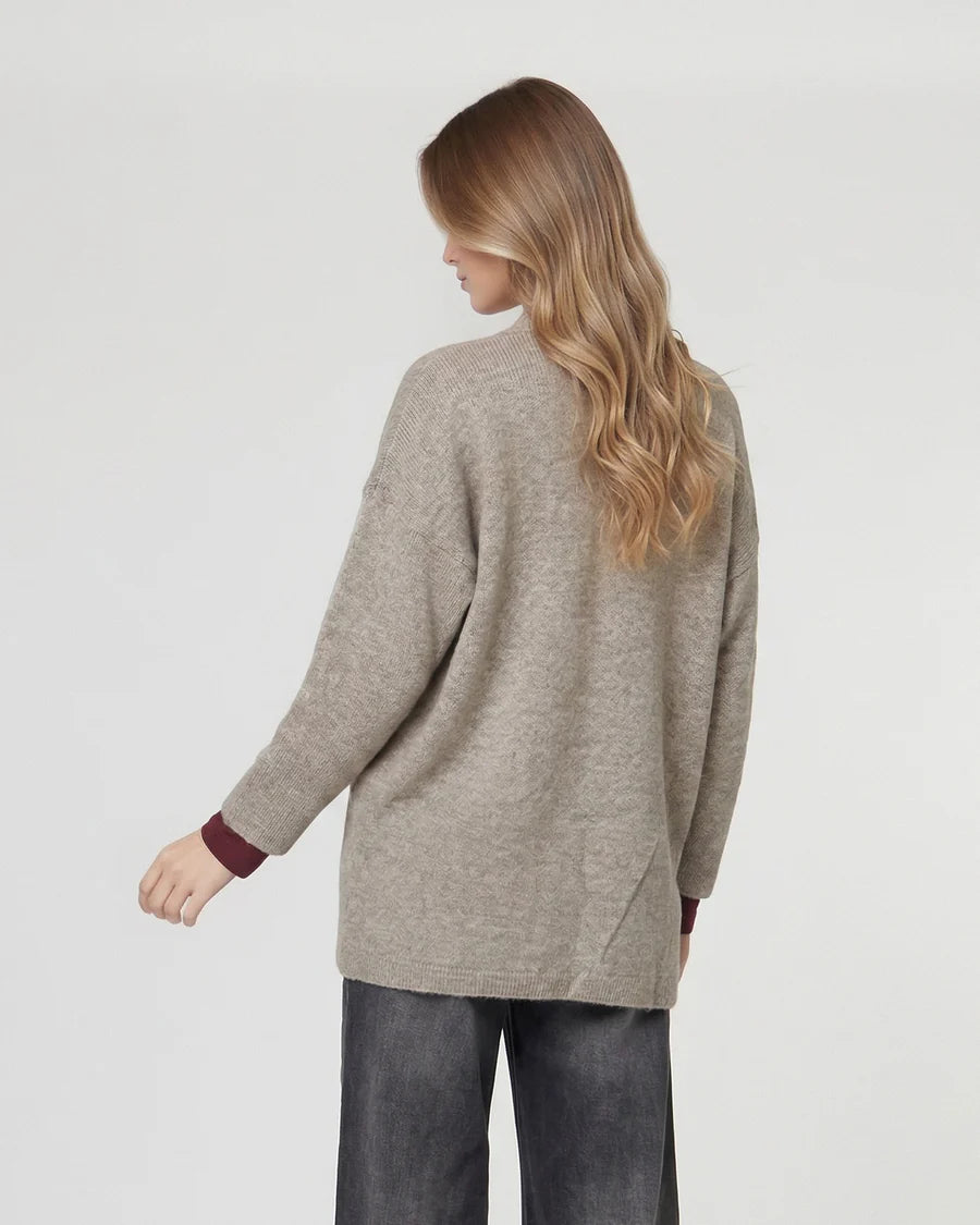 Cardigan Mujer Gianna Relaxed Cuello Tipo Kimono Manga Caída Fango