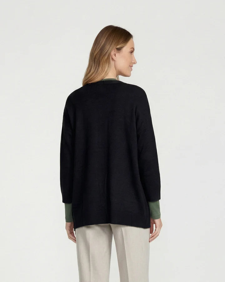 Cardigan Mujer Gianna Relaxed Cuello Tipo Kimono Manga Caída Negro