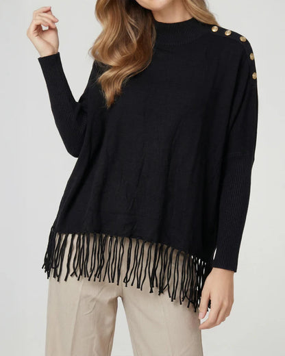 Sweater Mujer Rosario Regular Cuello Redondo Manga Ajustada Negro